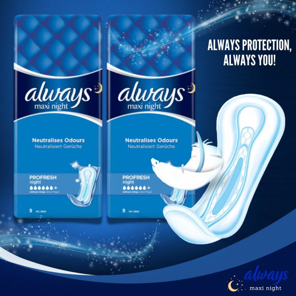 2X Always Maxi Night Sanitary Pads 9 Pads - 18 Total - Image 5