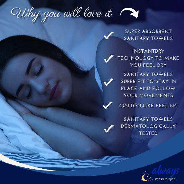 2X Always Maxi Night Sanitary Pads 9 Pads - 18 Total - Image 2