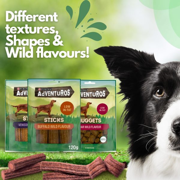 3X Adventuros Buffalo Flavour Sticks 120g, Nuggets Boar Flavour 90g and Strips Venison Flavour Dog Treats - Image 5