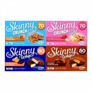 Skinny Bars Salted Caramel, Chocolate Orange, Raspberry & Double Chocolate