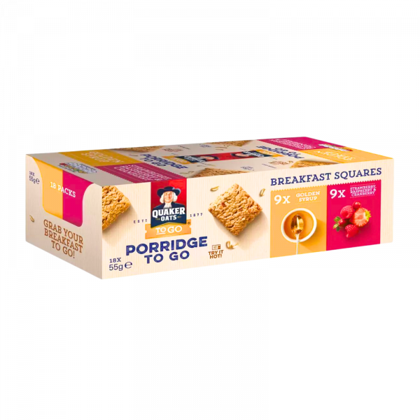 Quaker Oats Porridge to go Golden Syrup & Strawberry, Raspberry and Cranberry Breakfast Cereal
