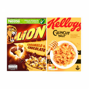 2X Lion Caramelo & Chocolate & Kello Crunchy Nut Cereals