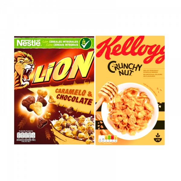 2X Lion Caramelo & Chocolate & Kello Crunchy Nut Cereals