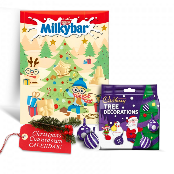 2X Milky Bar Christmas Advent Calendar And Cadbury Tree Decorations