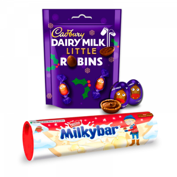 2X Chocolate Cadbury Dairy Milk Little Robins And Milky Bar Big Tube