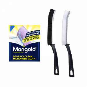 1X Marigold Squeaky clean microfibre cloth with 2 Grout Cleaner Brush for Small Spaces bundle