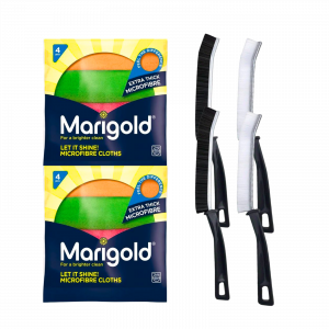 2X Marigold Extra Thick Microfibre Let it shine cloths And 4X Crevice Grout Cleaning Brush Bundle