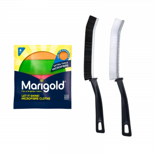 1X Marigold Extra Thick Microfibre Let it shine cloths And 2X Crevice Grout Cleaning Brush Bundle