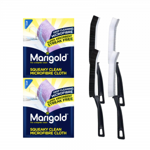 2X Marigold Squeaky clean microfibre cloth And 4X Crevice Grout Cleaning Brush Bundle