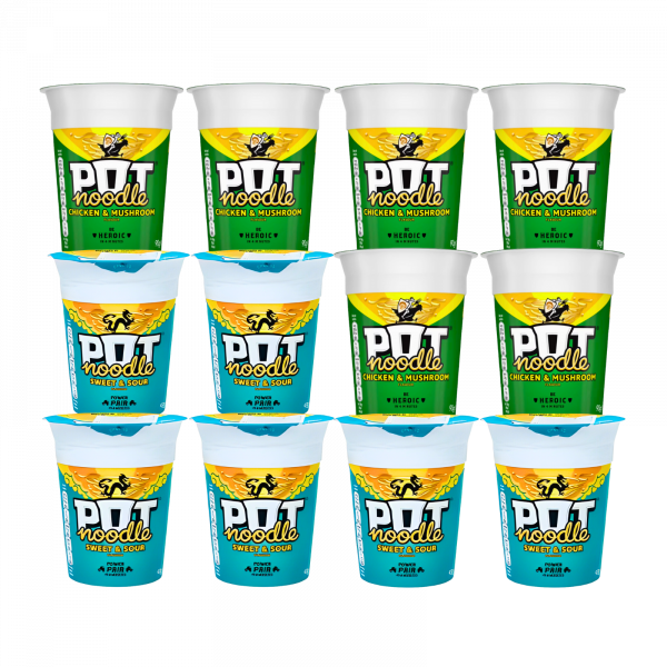 12X King Pot Noodles Chicken & Mushroom And Sweet & Sour Flavour 90g