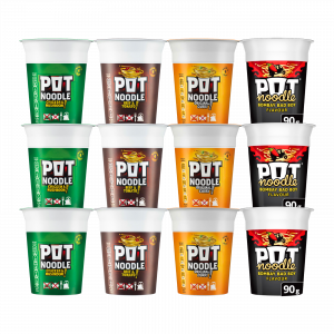 12X King Pot Noodles Chicken & Mushroom, Beef & Tomato, Original Curry And Bombay Bad Boy Flavour 90g