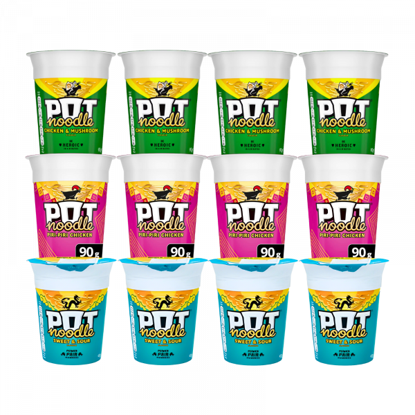 12X King Pot Noodles Chicken & Mushroom, Piri-Piri Chicken And Sweet & Sour Flavour 90g