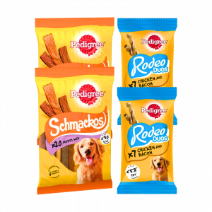 4X Pedigree Schmackos Multi Mix 20 pcs & Rodeo Chicken and Bacon 7 pcs