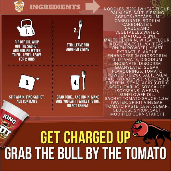 12X King Pot Noodles Chicken & Mushroom, Beef & Tomato And Original Curry Flavour 114g - Image 4