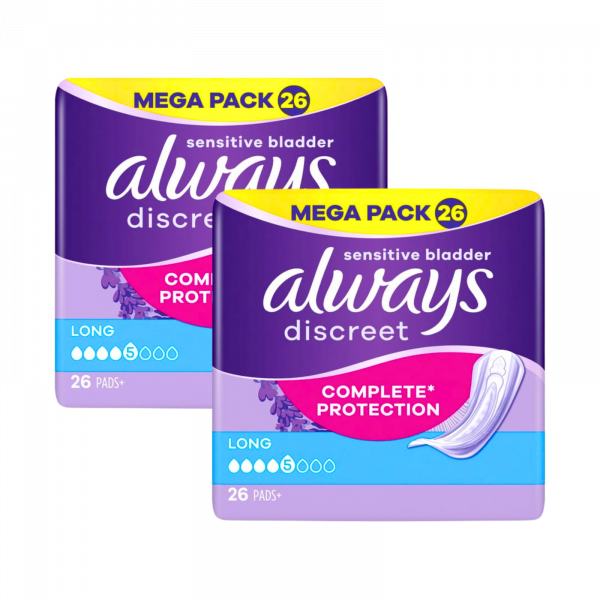 2X Always Discreet Long Complete Protection Sensitive Bladder Mega Pack (Size 5) 26 Pads