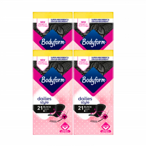4X Bodyform Dailies Style Normal Panty Liners Black 21 Count