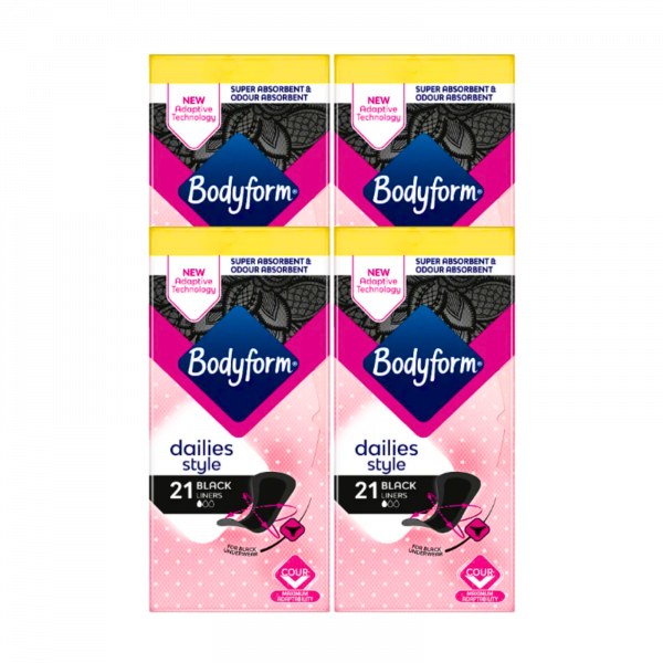 4X Bodyform Dailies Style Normal Panty Liners Black 21 Count