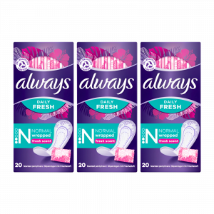 3X Always Daily Fresh Normal Wrapped Fresh scent 20 Pads - 60 Pads in total