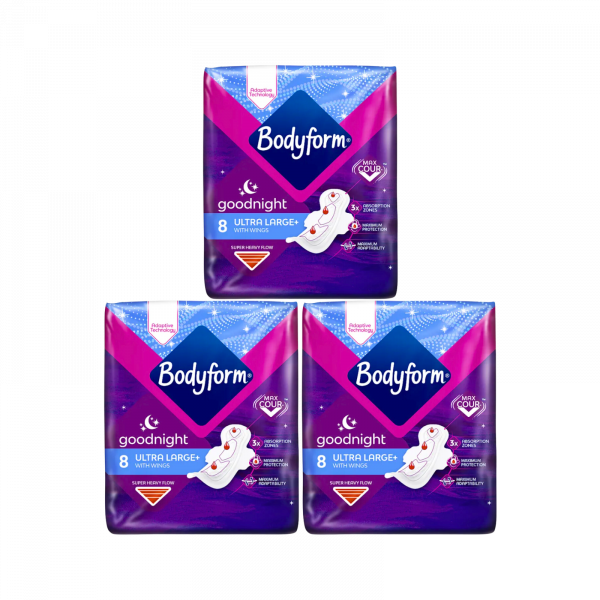 3X Bodyform Goodnight 8 Ultra Large With Wings