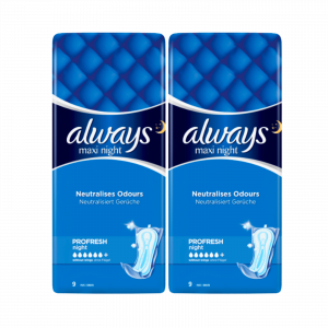 2X Always Maxi Night Sanitary Pads 9 Pads - 18 Total