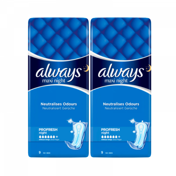 2X Always Maxi Night Sanitary Pads 9 Pads - 18 Total