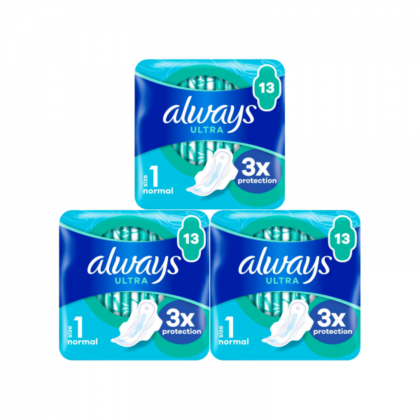 3X Always Ultra size 1 Normal 3x Protection 13 Pads - 39 in Total