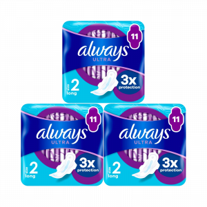 3X Always Ultra size 2 Long 3x Protection 11 pads - 33 in total