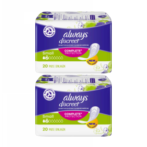 2X Always Discreet Complete Protection Small 20 Sanitary Pads - 40 Pads in total