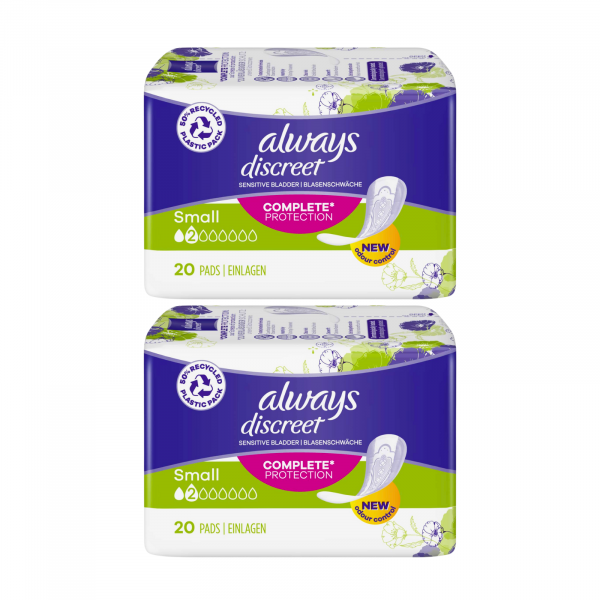 2X Always Discreet Complete Protection Small 20 Sanitary Pads - 40 Pads in total