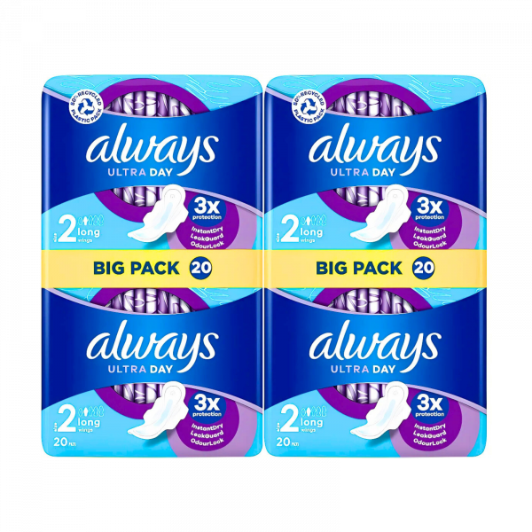 2X Always Ultra Sanitary Towels Long with Wings (Size 2) 20 Pads - 40 Total Count