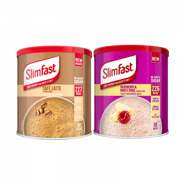 2X Slimfast Meal Replacement Cafe Latte And Raspberry & White Chocolate
