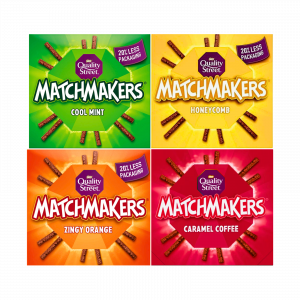 4X Matchmakers Honeycomb, Cool Mint, Caramel Coffee and Zingy Orange Chocolate Sticks