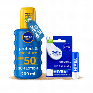 2X Nivea Sun Protect & moisture SPF 50 Sun lotion And Nivea Original Lip Balm Bundle