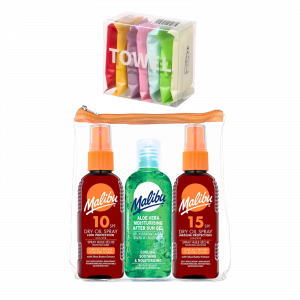 3X Malibu Suncare summer set Spray And Summer compressed Towel Set