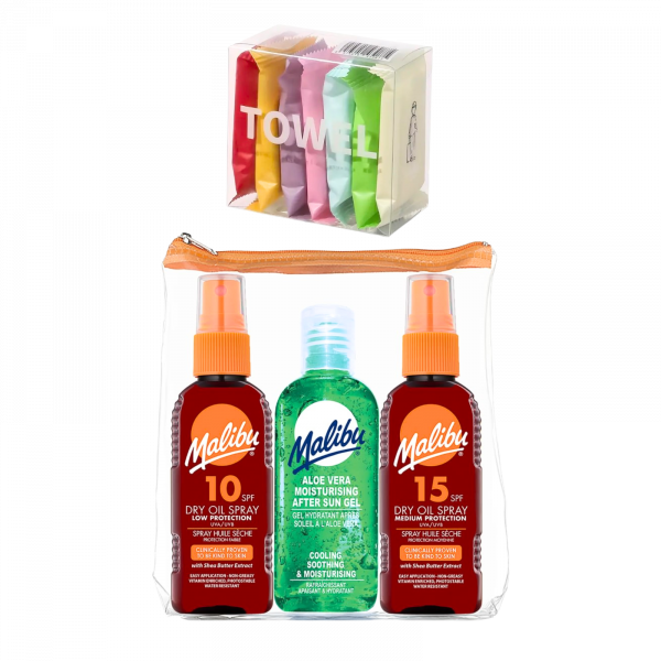 3X Malibu Suncare summer set Spray And Summer compressed Towel Set
