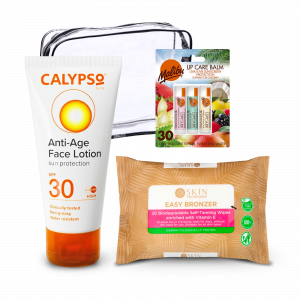 3X Calypso Anti-Age Face lotion spf 30, Skin Bronzer Tanning Wipes And Malibu Lip Care Balm spf 30