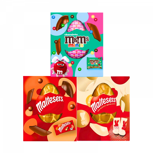 3X Bundle M&M's Minis, Maltesers chocolate, Maltesers White Bunny Small Easter Chocolate Eggs