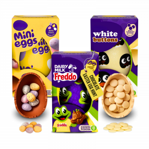 3X Cadbury white buttons, Cadbury Mini Eggs And Dairy Milk Freddo Easter Eggs Small