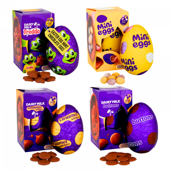 4X Cadbury Dairy Milk Freddo, Dairy Milk Caramel Nibbles, Mini Eggs And Dairy Milk Buttons Easter Eggs