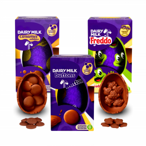 3X Cadbury Dairy Milk Freddo, Dairy Milk Caramel Nibbles And Dairy Milk Buttons Easter Eggs