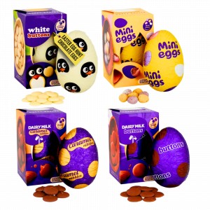 4X Cadbury White Buttons, Mini Eggs, Dairy Milk Caramel Nibbles And Dairy Milk Buttons Easter Eggs