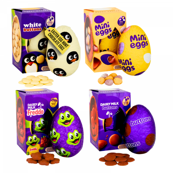 4X Cadbury White Buttons, Mini Eggs, Dairy Milk Freddo And Dairy Milk Buttons Easter Eggs