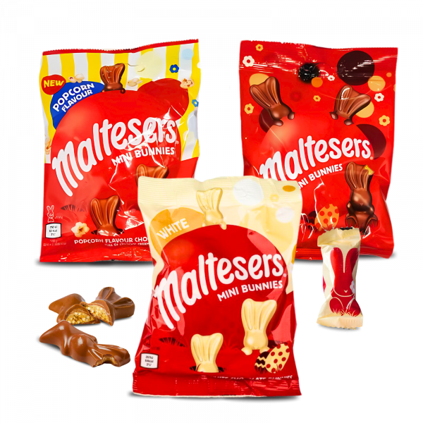 3X Maltesers Mini Bunnies Poprcorn, White Mini Bunnies And Chocolate Mini Bunnies Easter Treats