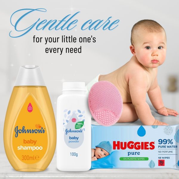 4X Baby Skincare Bundle Johnson's Baby shampoo, Johnson's baby Powder, Huggies pure wipes And Baby Gentle shower Scrub - Image 6