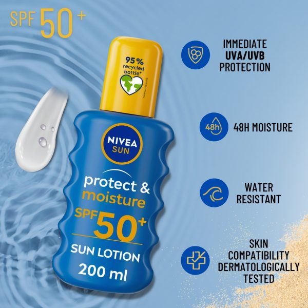 3X Suncare Bundle Nivea Sun protect SPF 50 Sun Lotion, Nivea Lip Balm And Summer Compressed towel with Transparent Bag - Image 2