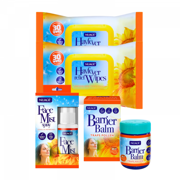 4X Nuage Bundle Hayfever relief Wipes, Face Mist Spray And Barrier Balm Traps Pollen